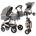 2 in 1 Baby Stroller, Convertible Pushchair Stroller w/Reversible Seat, Foldable Newborn Pram Carriage, Adjustable Canopy, Storage Basket, Diaper Bag & Cup Holder, 0-36 Months (Golden)