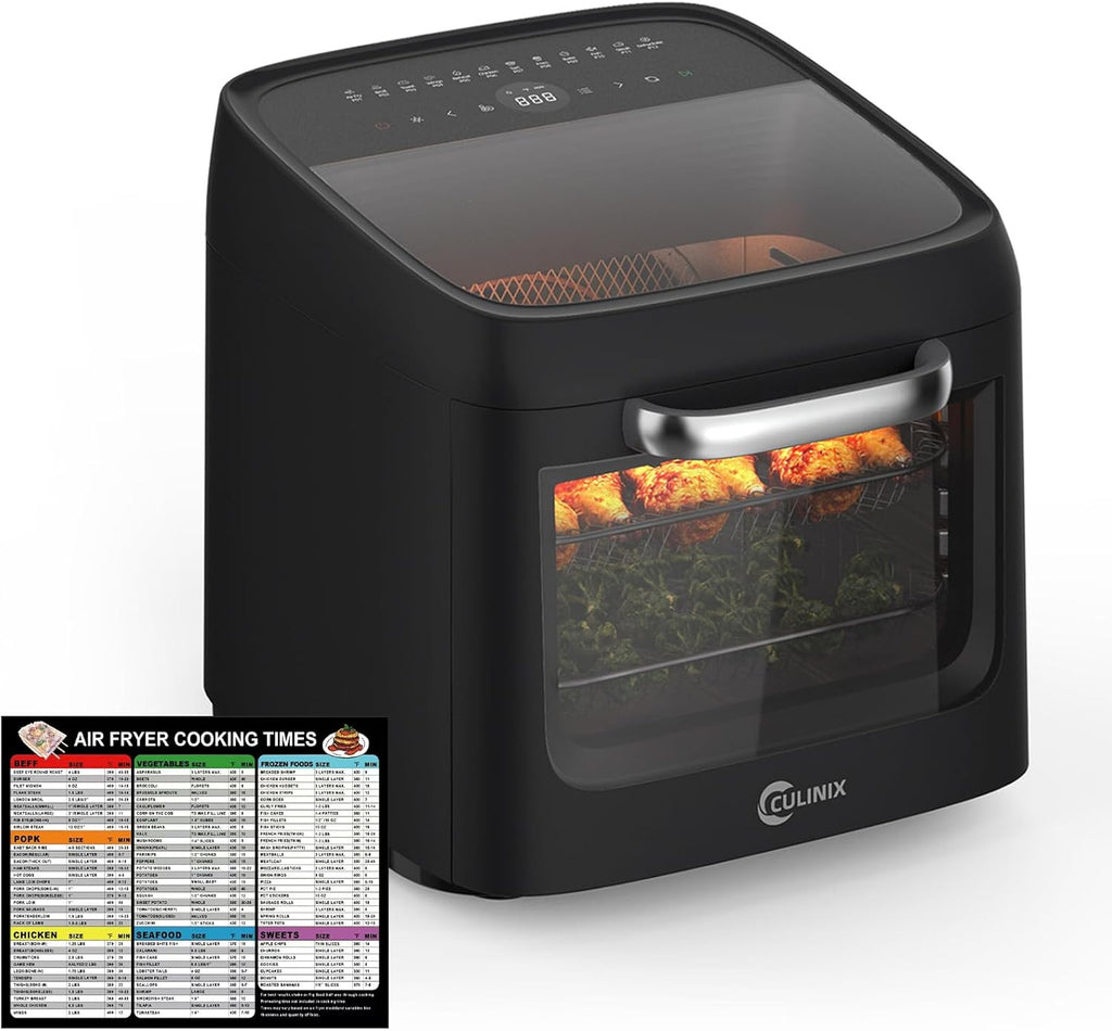 12L Air Fryer Toaster Oven Combo with 2 Viewing Windows, 12-IN-1 Multifunctional Digital Large Air Fryer with Rotisserie & Dehydrator, 8 Accessories Included, Black