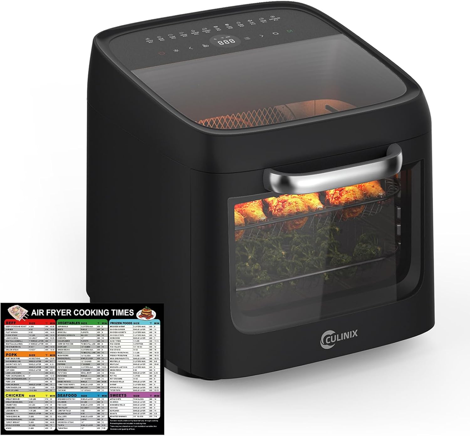 12L Air Fryer Toaster Oven Combo with 2 Viewing Windows, 12-IN-1 Multifunctional Digital Large Air Fryer with Rotisserie & Dehydrator, 8 Accessories Included, Black
