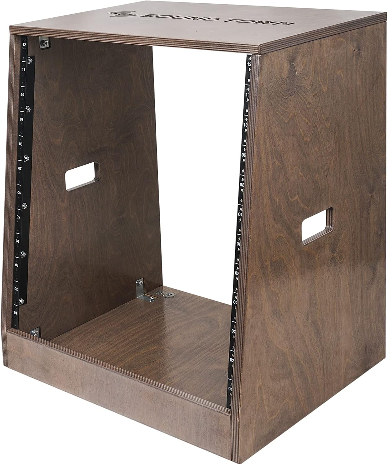 Sound Town DIY Solid Baltic Birch Plywood Slanted 12U Studio Rack, Weathered Brown, Rubber Feet, Casters (SDRK-12TB)
