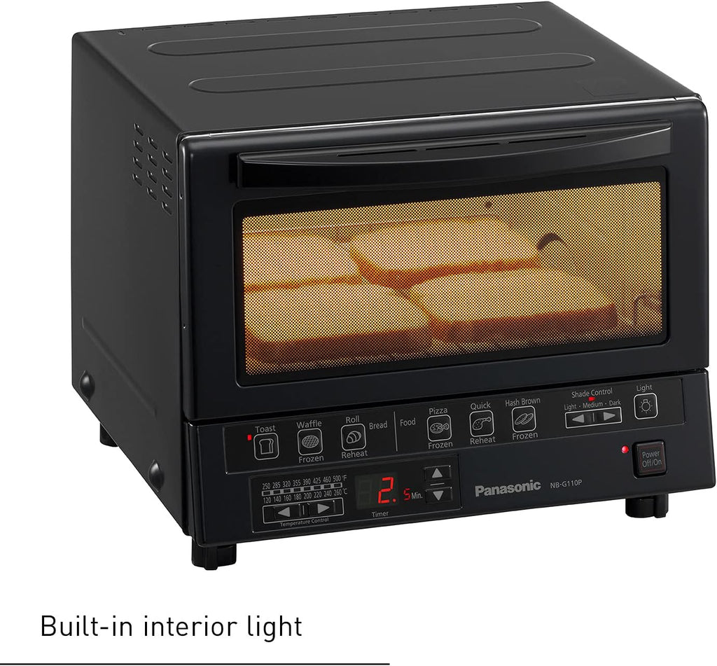 Panasonic FlashXpress Toaster Oven Countertop, 4-Slice Compact Size with Double Infrared Heating, 6 Auto Cook Options and Precise Temperature Control, 1300W - NB-G110P-K (Black)