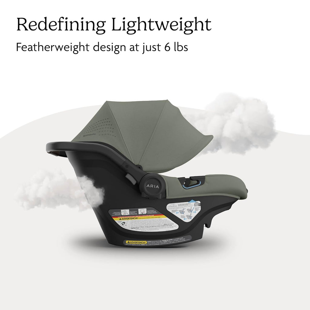 UPPAbaby Aria V2 Lightweight Infant Car Seat - Just Under 6 lbs - Base with Load Leg + Infant Insert + All-Weather FootCover Included - Direct Stroller Attachment - Evelyn (Green Meadow)