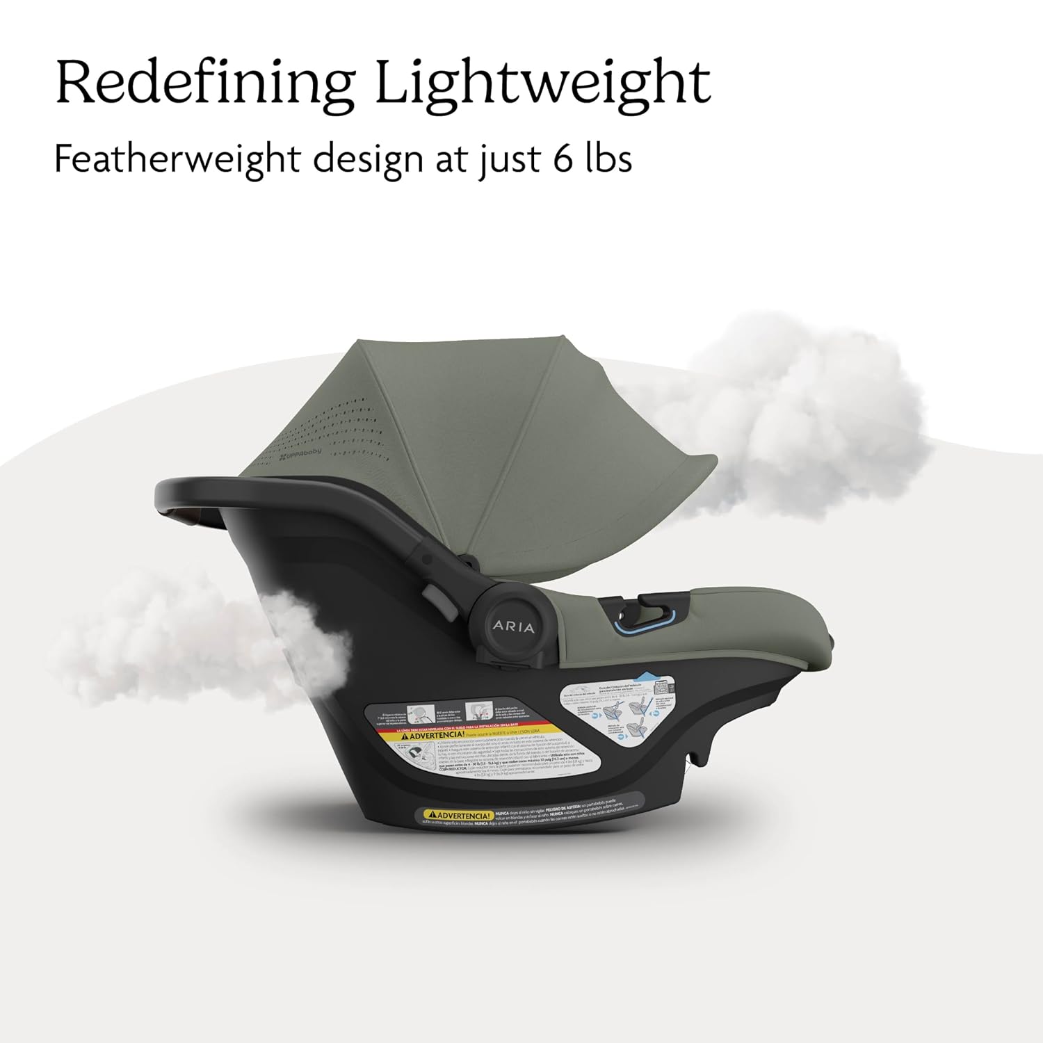 UPPAbaby Aria V2 Lightweight Infant Car Seat - Just Under 6 lbs - Base with Load Leg + Infant Insert + All-Weather FootCover Included - Direct Stroller Attachment - Evelyn (Green Meadow)