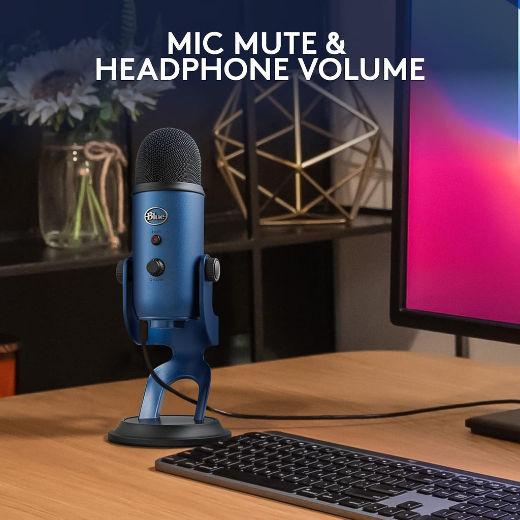 Logitech Creators Blue Yeti USB Microphone for PC, Mac, Gaming, Streaming, Podcasting, Studio and Computer Condenser Mic with Blue VO!CE Effects, 4 Pickup Patterns, Plug and Play - Midnight Blue