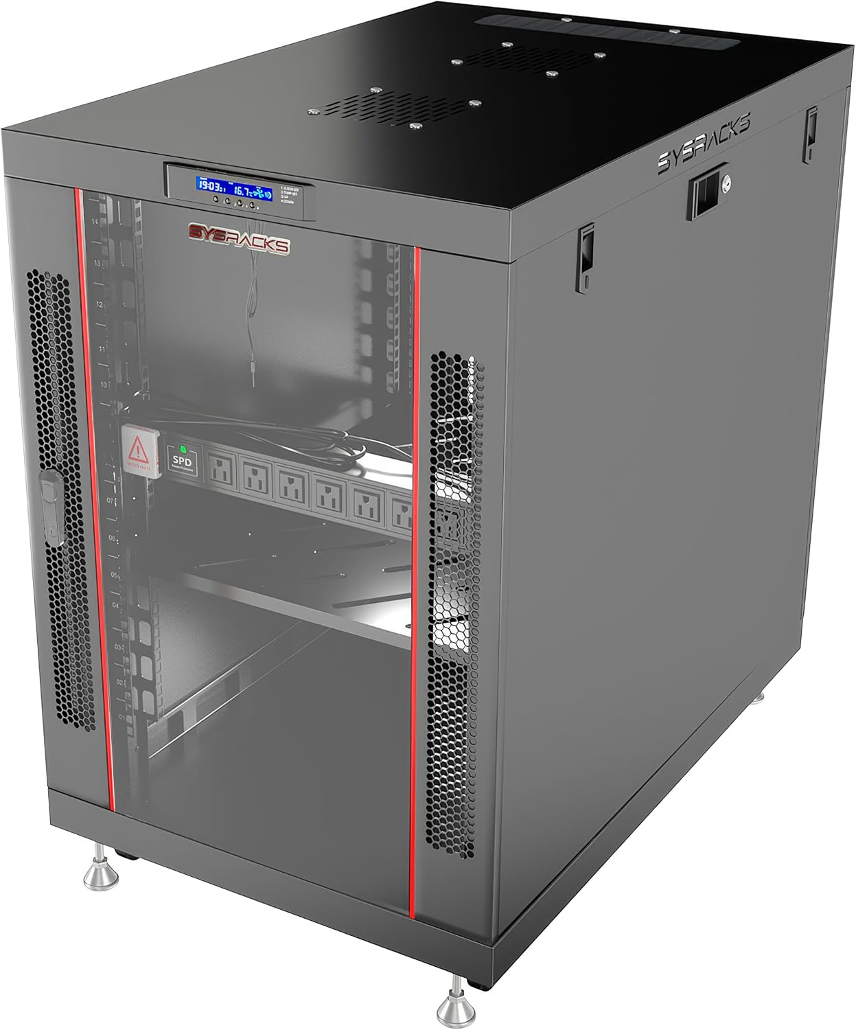 19' Server Rack Cabinet 15U – 35' Deep Network Cabinet Enclosure with Glass Door, Locking Panels, Cooling Fans, PDU & Shelf, IT Rack for Servers, Switches, AV Equipment