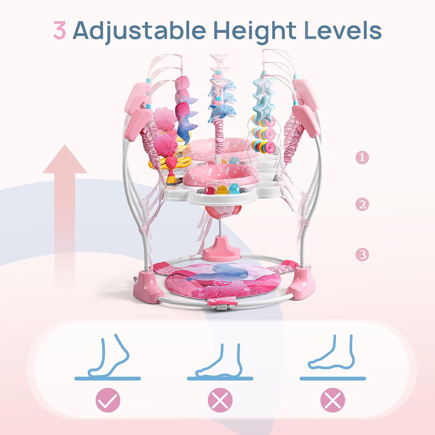 Baby Activity Center, Baby Jumper Activity Center with Music, Interactive Toys, 360° Rotating Seat, 3 Adjustable Heights, Infant Activity Jumper for 6+ Months (Mermaid)