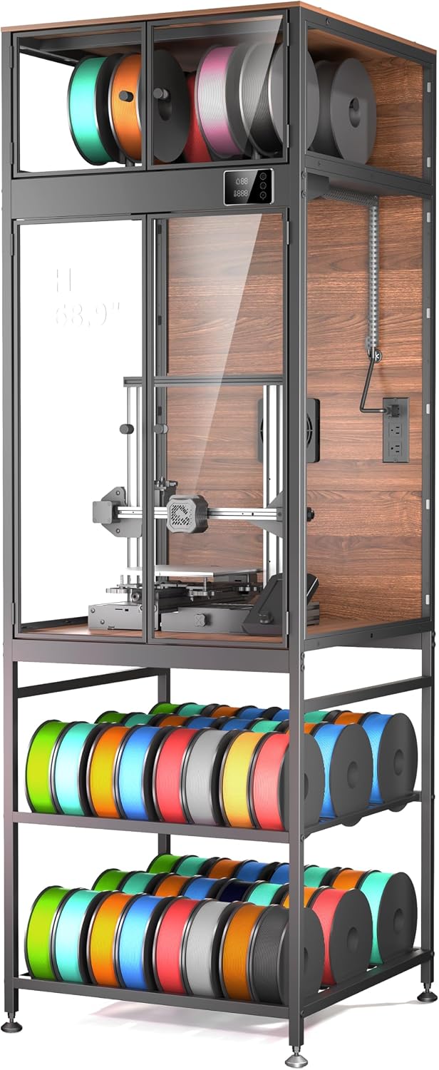 Crafit 3D Printer Cabinet with 48 Spools Filament Storage Rack, 3D Printer Enclosure with Ventilation, Thermo-Hygrometer and LED Light, Heat-Resistant, Dustproof and Noise-Reduction Design, Upgraded