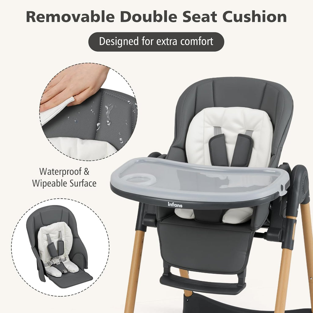 INFANS Baby High Chair, High Chairs for Babies & Toddlers with Adjustable Height Backrest Footrest Removable Tray, Easy to Clean PU Seat Convertible Quick Folding Portable Highchair