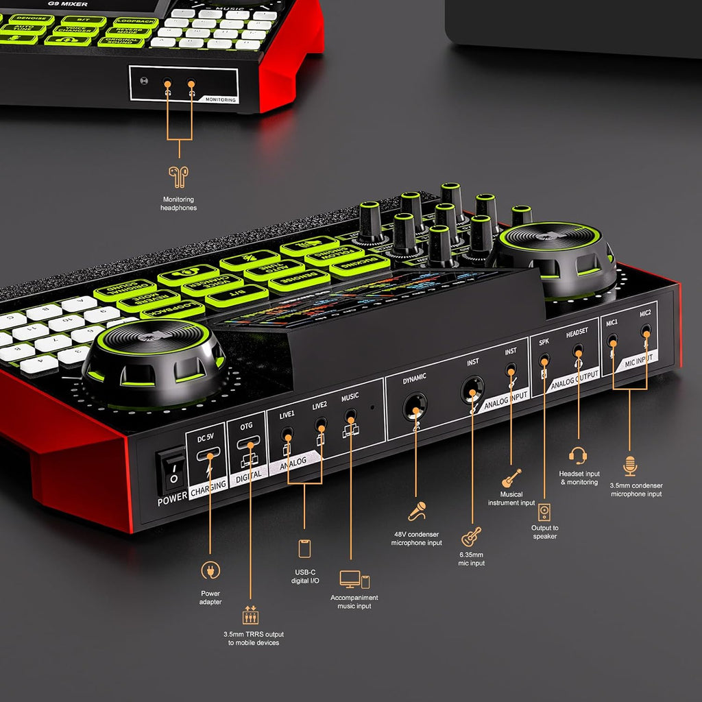 podcast equipment bundle, Live Sound Card with Audio Interface, All-in-One Audio Mixer with Voice Changer, Condenser Microphone for Live Streaming, Singing, Gaming, and Content Creation.
