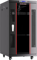 18U Home Server Rack Cabinet – 19' Floor Standing Network Rack, 32' Deep Homelab Rack with Locking Glass Door, Cooling Fans, PDU & Shelf for NAS, Router, Switch and AV Equipment