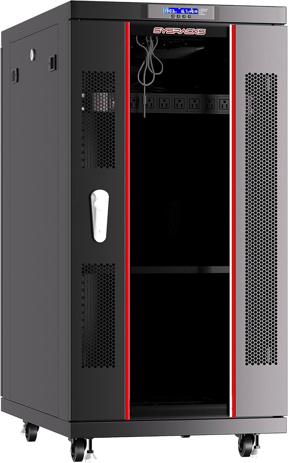 18U Home Server Rack Cabinet – 19' Floor Standing Network Rack, 32' Deep Homelab Rack with Locking Glass Door, Cooling Fans, PDU & Shelf for NAS, Router, Switch and AV Equipment