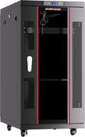 22U Home Server Rack Cabinet – 19' Floor Standing Network Rack, 32' Deep Homelab Rack with Locking Glass Door, Cooling Fans, PDU & Shelf for NAS, Router, Switch and AV Equipment