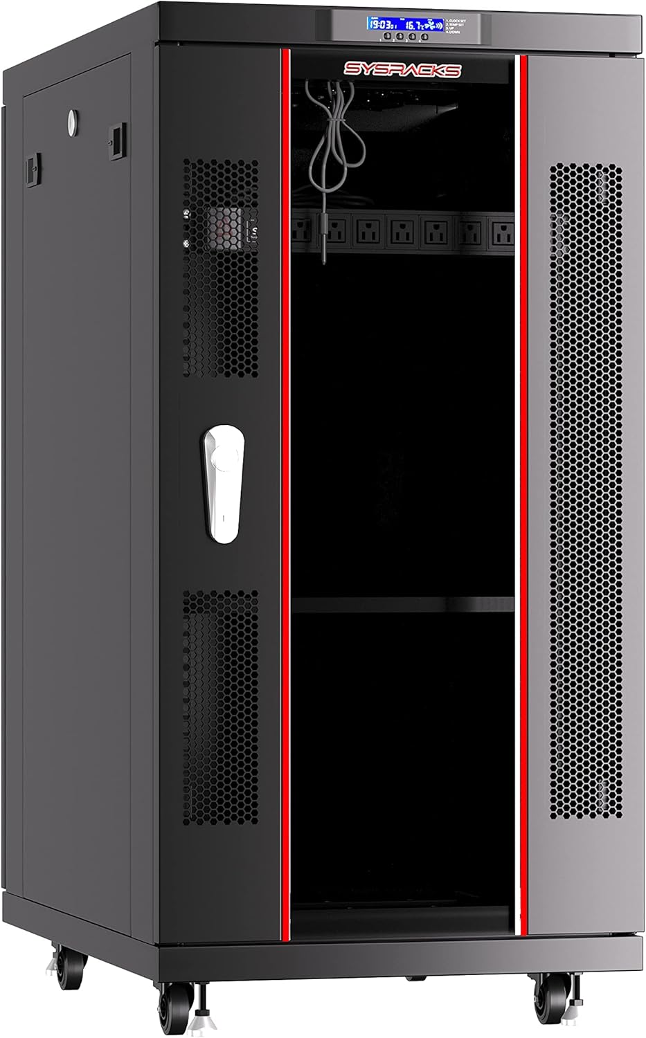 22U Home Server Rack Cabinet – 19' Floor Standing Network Rack, 32' Deep Homelab Rack with Locking Glass Door, Cooling Fans, PDU & Shelf for NAS, Router, Switch and AV Equipment