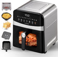 Stainless Steel Air Fryer Ceramic 12 in 1, Dual-Blazes in Steel Housing, 6QT 2-3 Servings Visible 8.27' Basket with Teflon-Free Premium Coating, 1700W, DAYBEST Dishwasher Safe Kits (Stainless Steel)