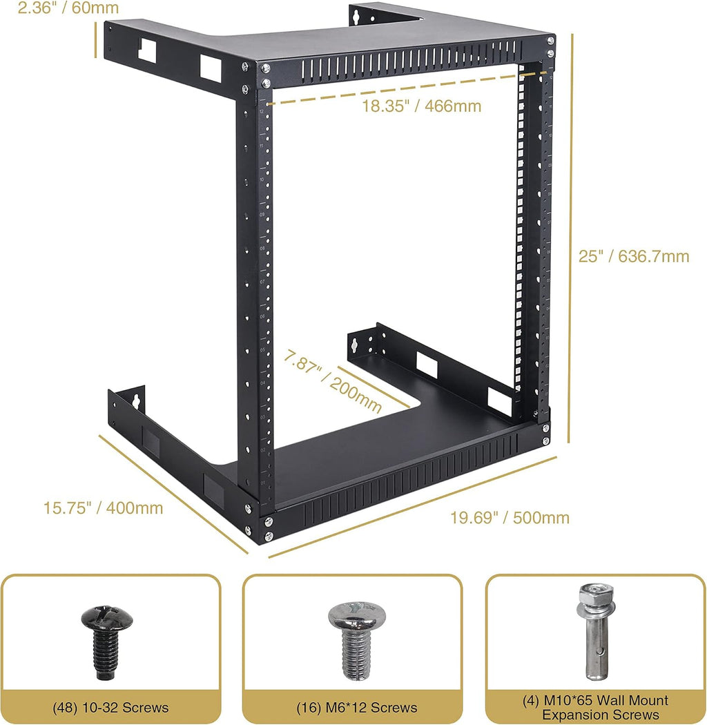 Sound Town 2-Post 12U Wall Mount Open Frame Rack, 16' Depth, for Servers, IT Equipment, Network Devices, AV, Patch Panels (ST2PWOR-12U)