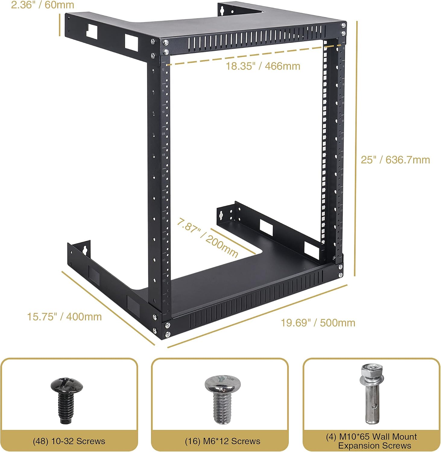 Sound Town 2-Post 12U Wall Mount Open Frame Rack, 16' Depth, for Servers, IT Equipment, Network Devices, AV, Patch Panels (ST2PWOR-12U)
