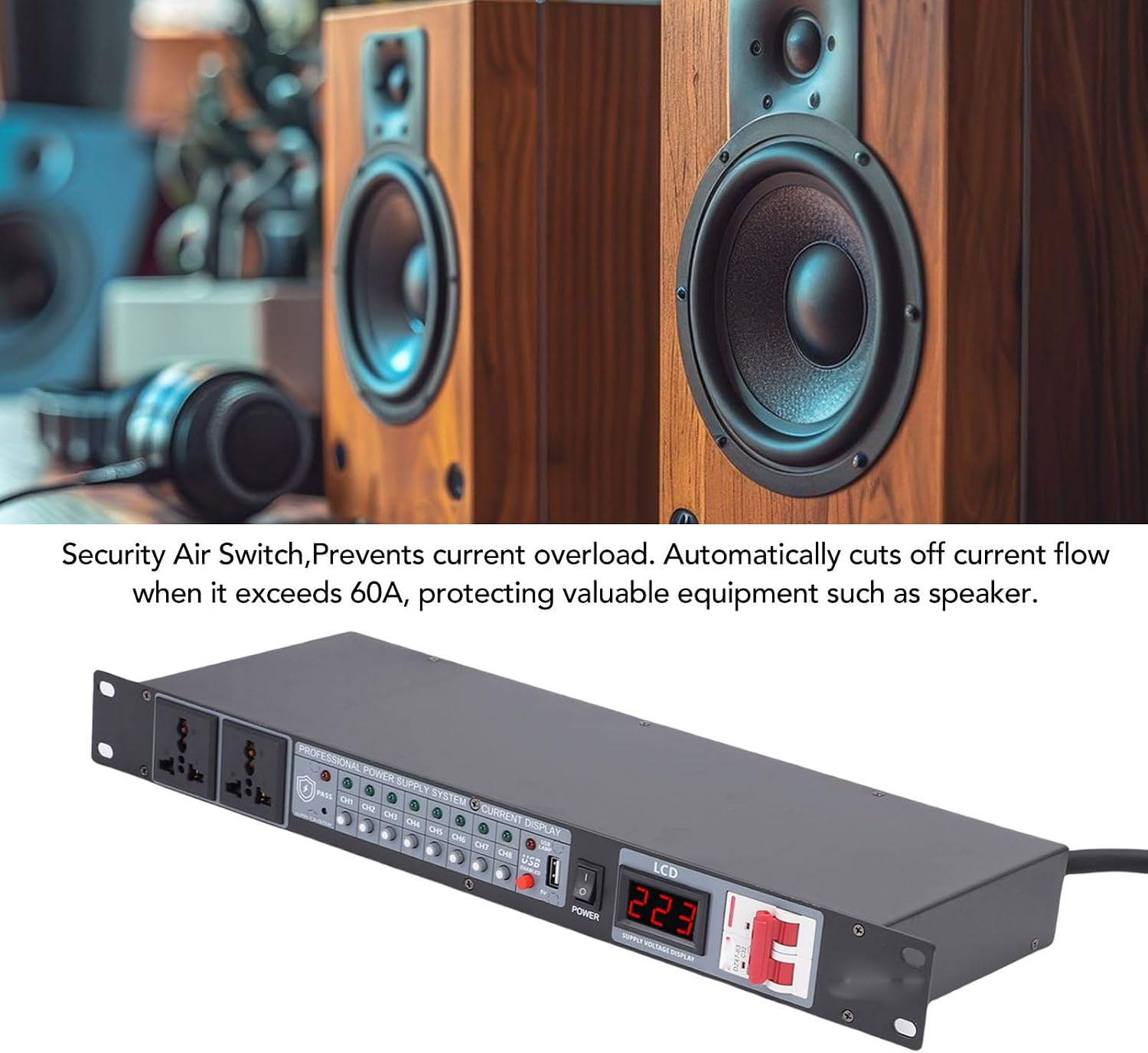Asixxsix Power Sequencer Conditioner 10 Outlet, Rack Mount Audio Digital Power Supply Controller Regulator with Real Time Voltage Display and Delay Switch for Home Theater Stage (US Plug)