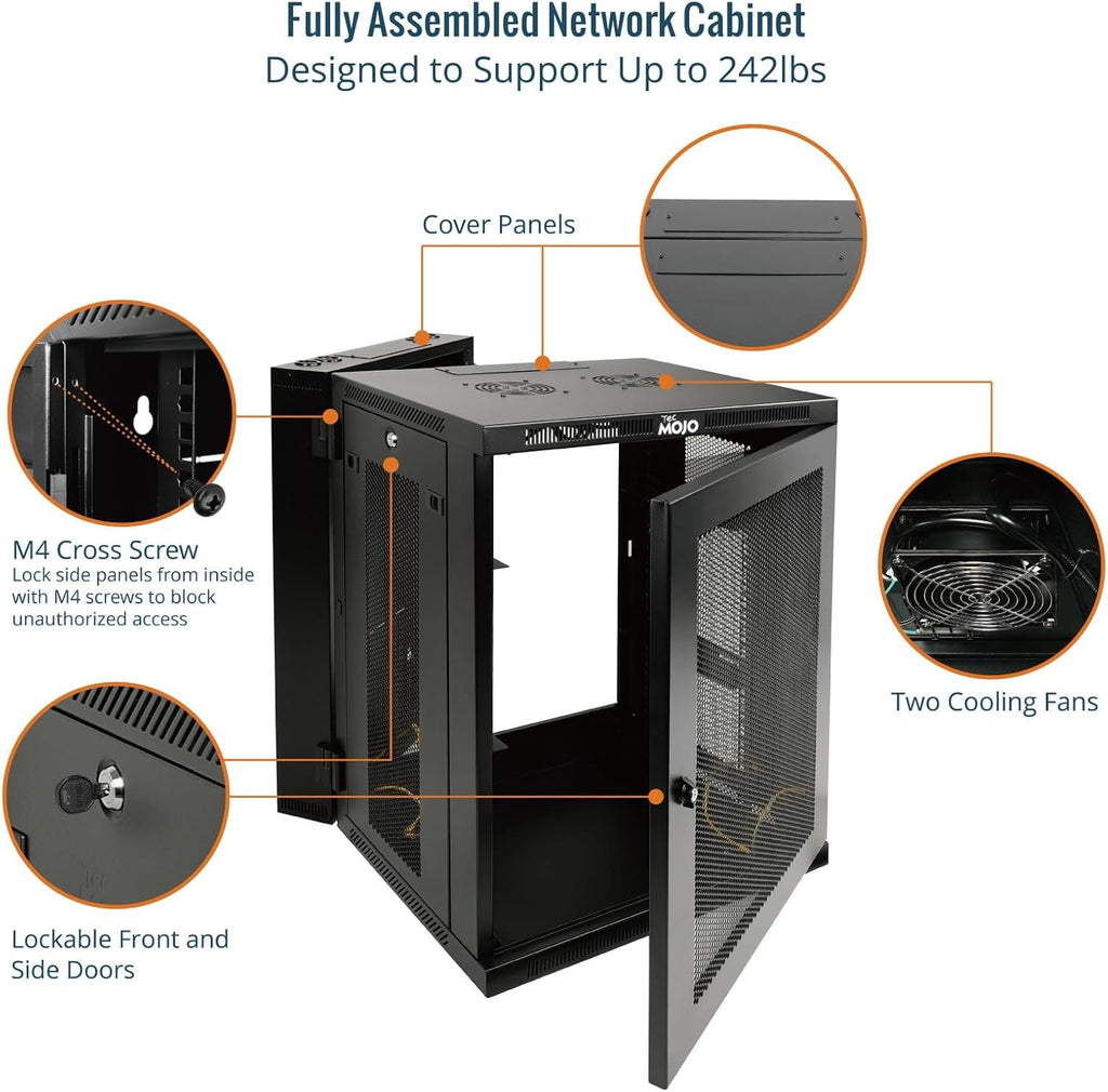 Tecmojo Fully Welded Server Cabinet, 15U Wall Mount Rack, 21.7inch Depth Network Rack, Mesh Door, Swing Out, Load Bearing 242lbs (110 kg), Network Cabinet for 19in Computer/AV/Data/IT Equipment