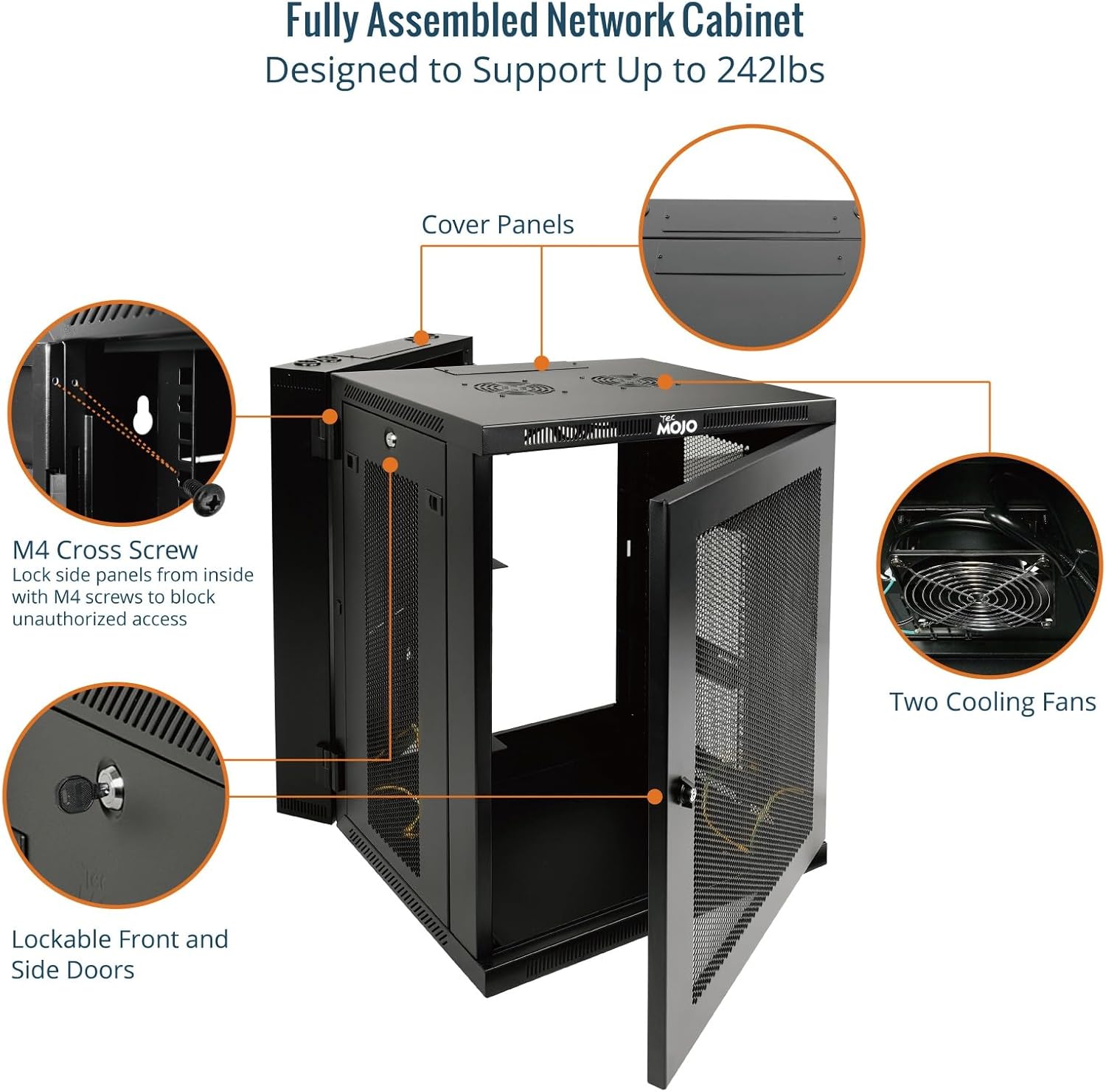 Tecmojo Fully Welded Server Cabinet, 15U Wall Mount Rack, 21.7inch Depth Network Rack, Mesh Door, Swing Out, Load Bearing 242lbs (110 kg), Network Cabinet for 19in Computer/AV/Data/IT Equipment