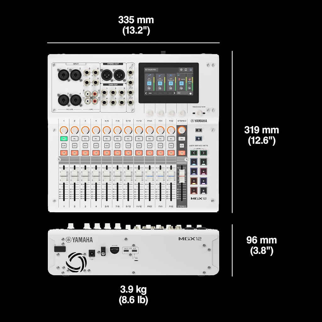 Yamaha MGX12 18ch Digital Mixing Console, Dual USB-C Audio Interface, Includes Cubase Al, WaveLab Cast LE, Basic FX Suite and Steinberg Plus Software Bundle, White MGX12 W
