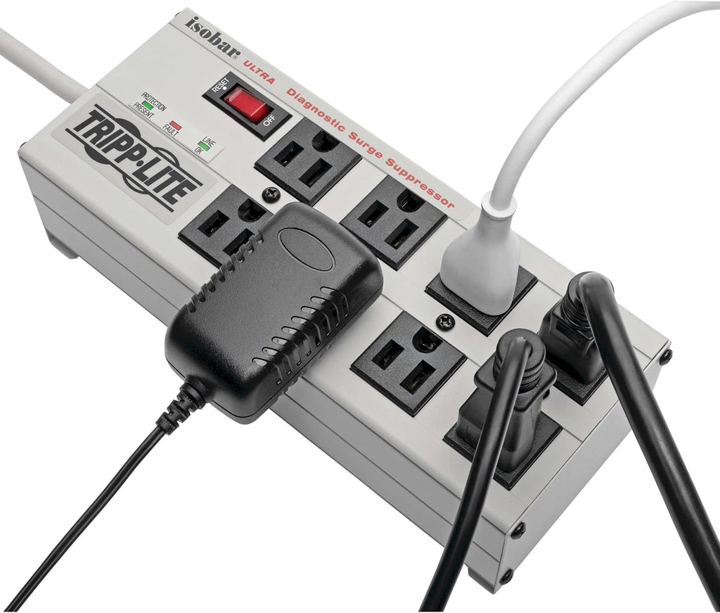 Tripp Lite Isobar 8 Outlet Surge Protector Power Strip, 25ft Long Cord, Right-Angle Plug, Metal, & $50,000 Insurance (ISOBAR825ULTRA) Gray