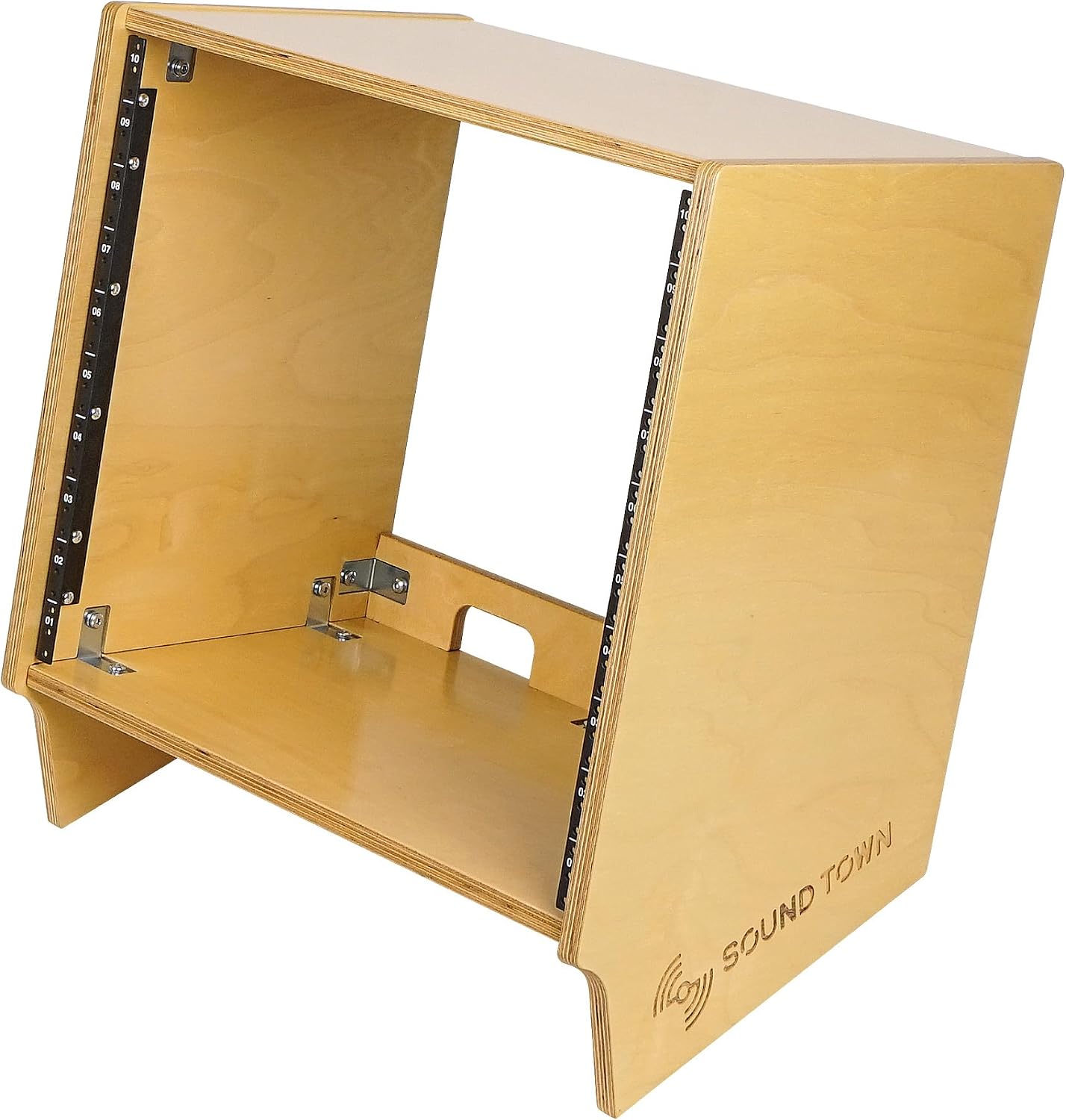 Sound Town DIY 10U Angled Desktop Turret Studio Rack with Solid Baltic Birch Plywood, Golden Oak, Assembly Required (SDRK-10SL)