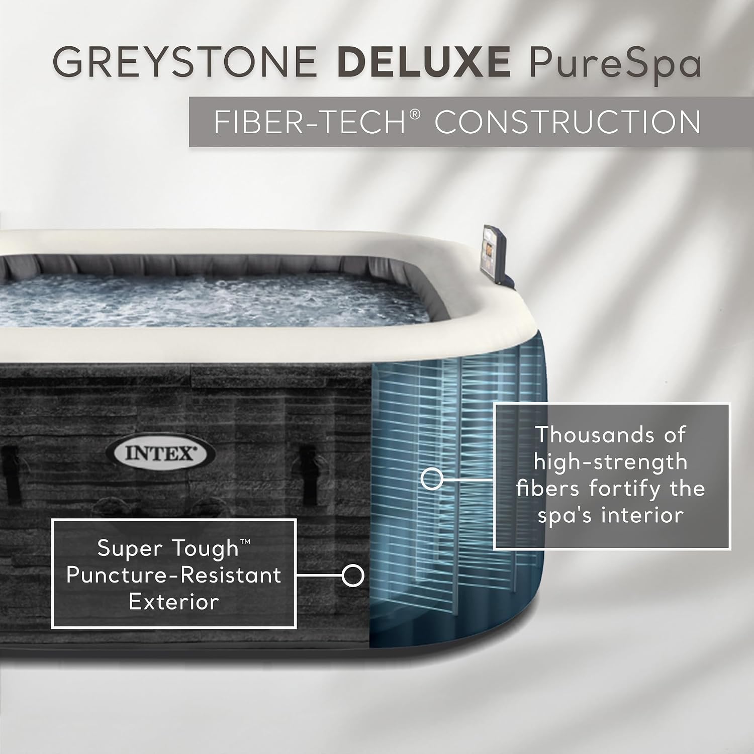 Intex PureSpa Plus Greystone Inflatable Square Outdoor Hot Tub Spa, 94 x 28 Bundled with Type S1 Easy Set Spa Filter Replacement Cartridge, (12 Pack)