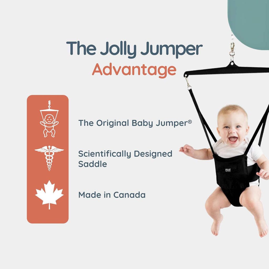 Jolly Jumper Elite (Grey Safari) Baby Exerciser - Sturdy Frame, 6 ft Tall Stand Baby Jumper, Indoor and Outdoor Exercise Saddle Seat, Adjustable Height, for Infants up to 28lbs