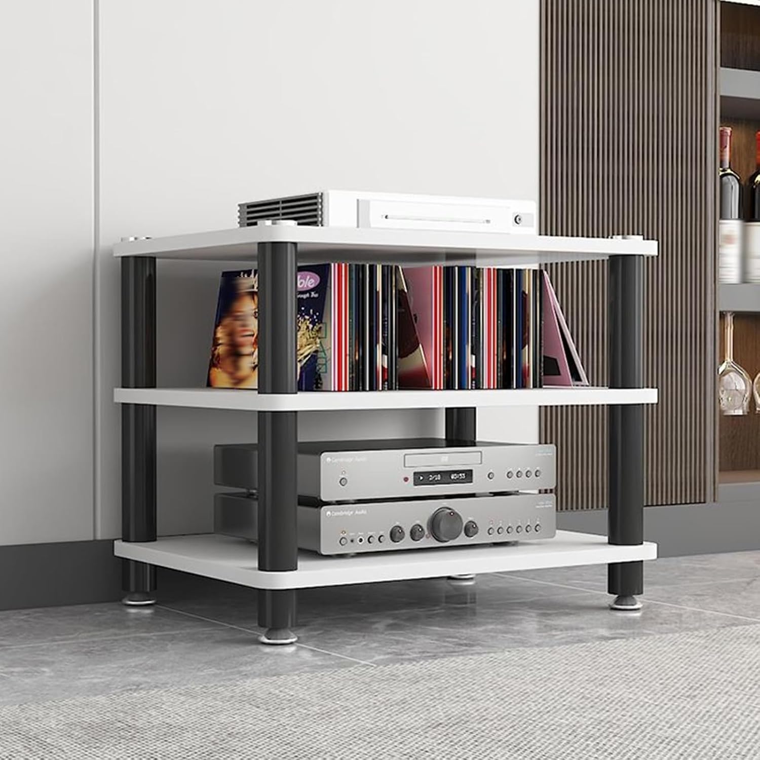 1/2/3/4 Tier Audio Rack Tower AV Media Stand Media Audio Tower Cabinet Entertainment Stereo Racks Audio/Video Component Cabinet AV Equipment Cabinet Display Stand,White,3 Tier
