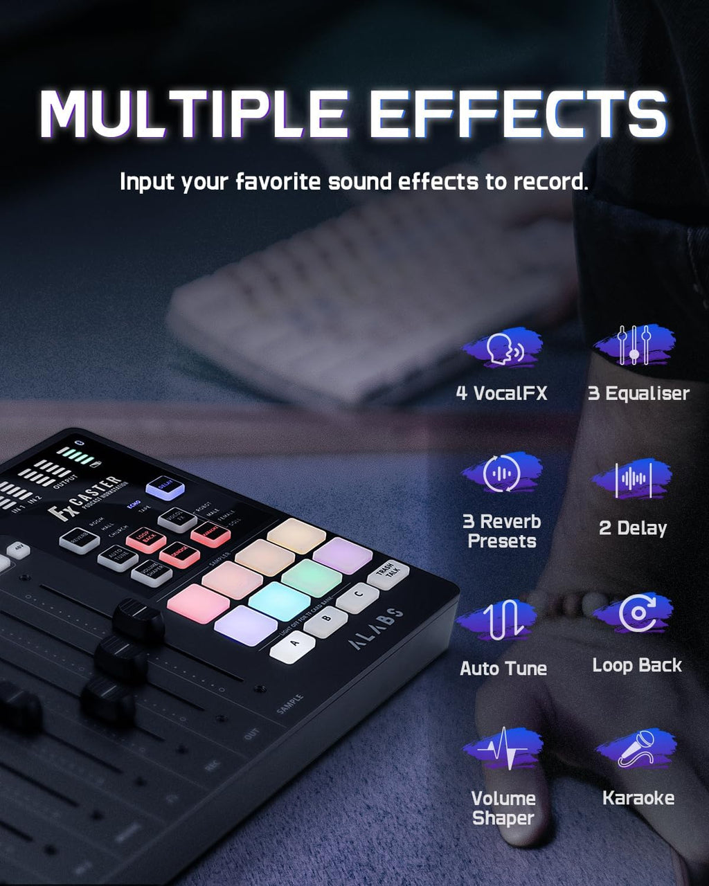 ALABS Fxcaster Podcast Equipment Bundle - All-in-One Podcasting Starter Setup with 7-Channel Soundboard, Audio Interface, and 25mm Diaphragm XLR Microphone for Live Streaming, Recording, and TikTok