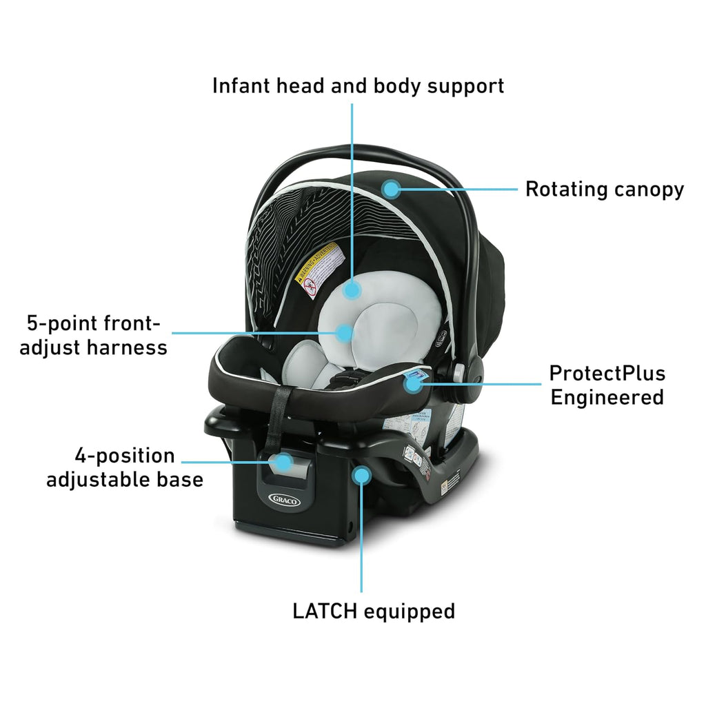 Graco® SnugRide Lite LX Infant Car Seat, Lightweight Rear-Facing Seat for Babies 4–30 lb, 4-Position Adjustable Base, LATCH Installation & ProtectPlus Engineered, Studio