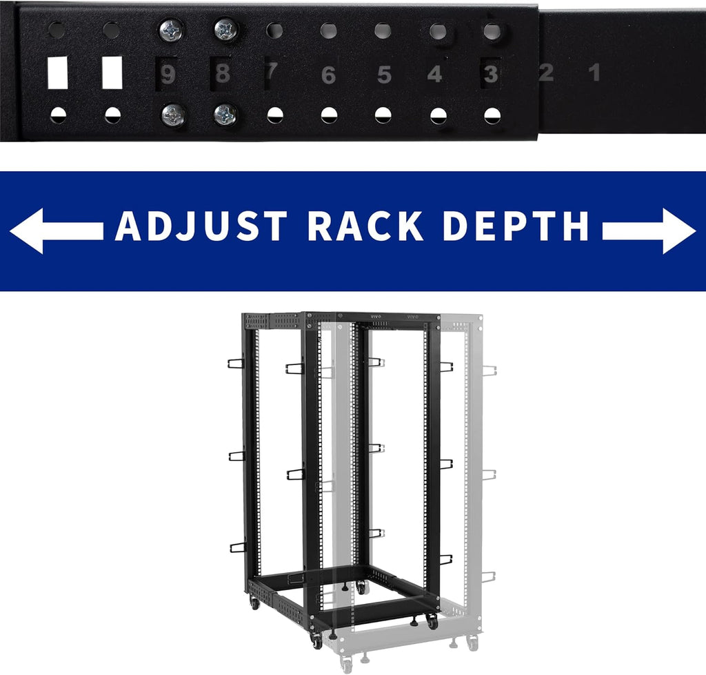 VIVO 42U Freestanding Server Rack, Mobile Open Frame 22 to 40 inch Adjustable Network Server Cart, Black, CART-SR42U