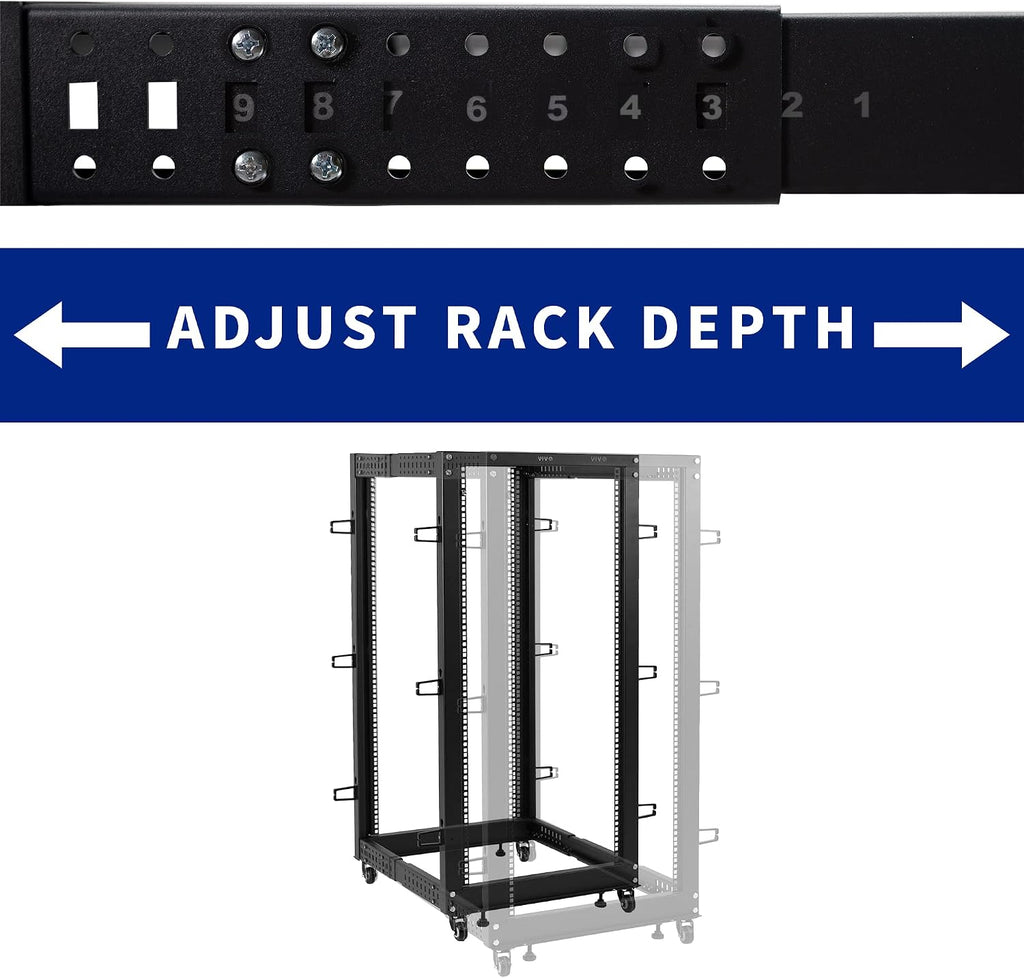 VIVO 25U Freestanding Server Rack, Mobile Open Frame 22 to 40 inch Adjustable Network Server Cart, Black, CART-SR25U
