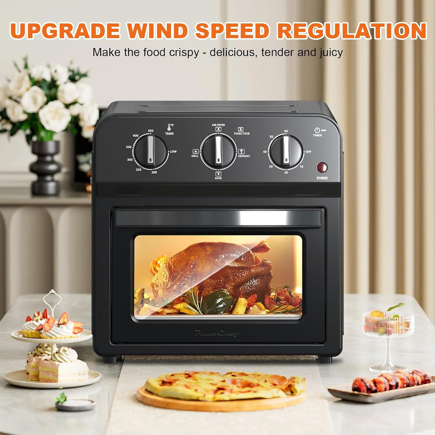 Family Size Air Fryer Toaster Oven Combo,13QT,360° Hot Air Circulation for Healthy Oil-Free Cooking, Multifunctional Convection Contertop Oven, Adjustable Time & Temp Control