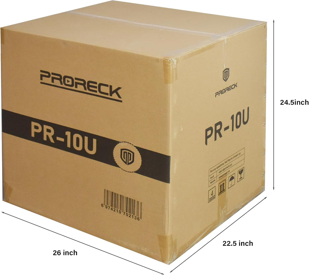 PRORECK 10U Rack/Road Case With Slant Mixer Top, And Casters, 20'' Rackable Depth, Plywood, 10U Installation Size, Pro Stage Performance.