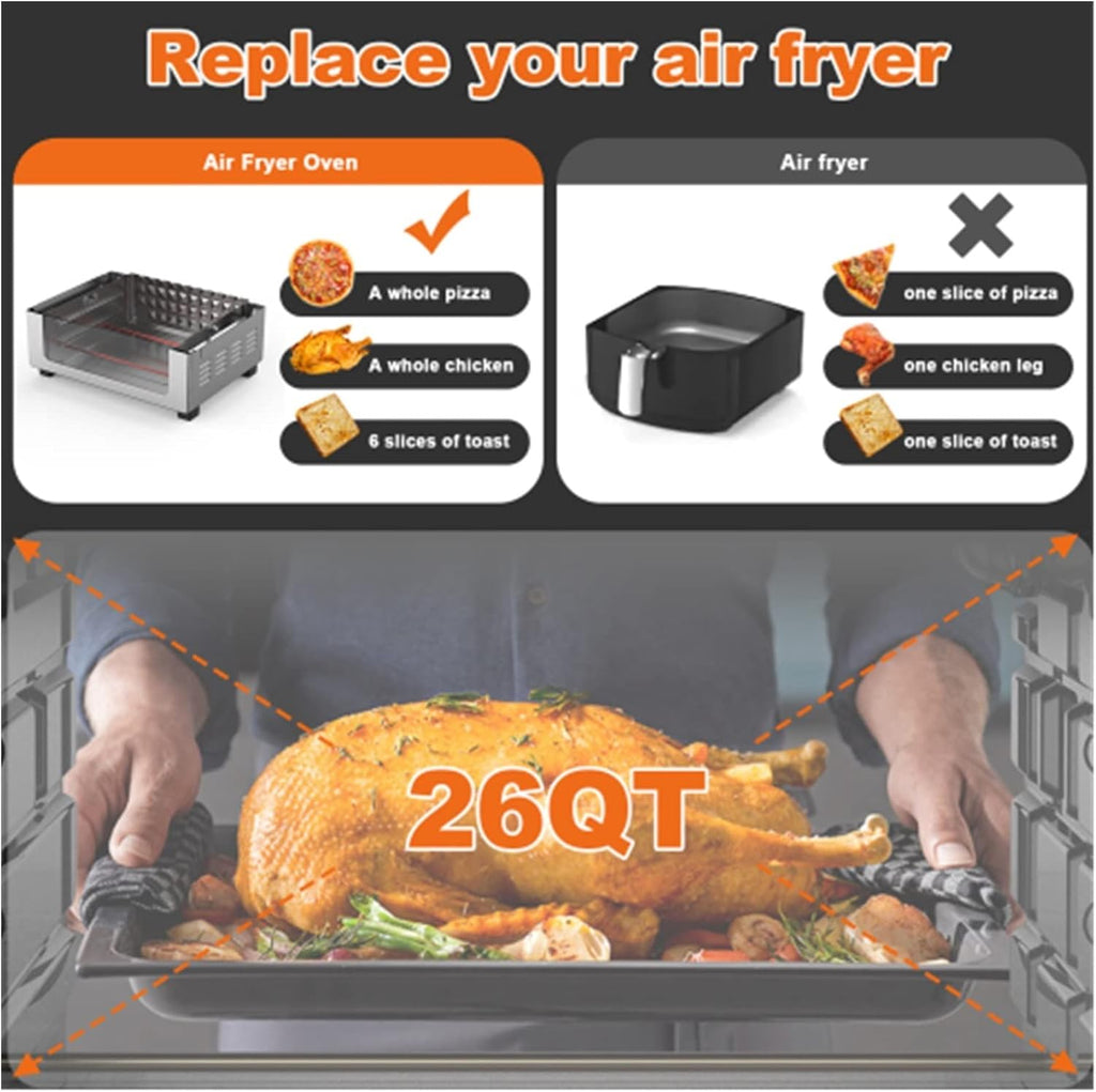 air fry Air Fryer, 6 Slice 26QT/26L Air Fryer Fry Oil-Free, Extra Large Toaster Oven Combo, Air Fryer Oven, Roast, Bake, Broil, Reheat, Convection Countertop Oven, Accessories Included, Stainless St