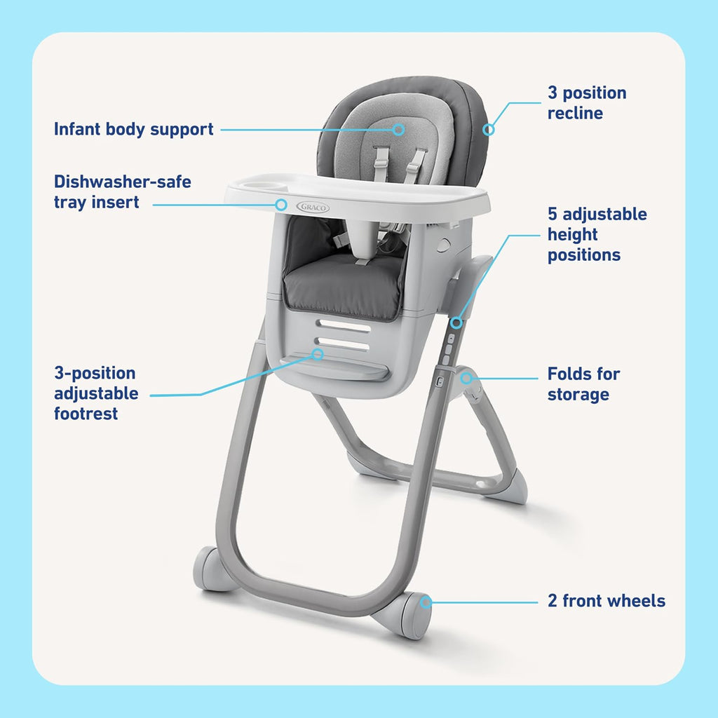 Graco DuoDiner DLX 6-in-1 Convertible High Chair, Infant to Toddler Booster & Youth Stool, Adjustable Height & Recline, Easy Clean Tray Insert, Arlo