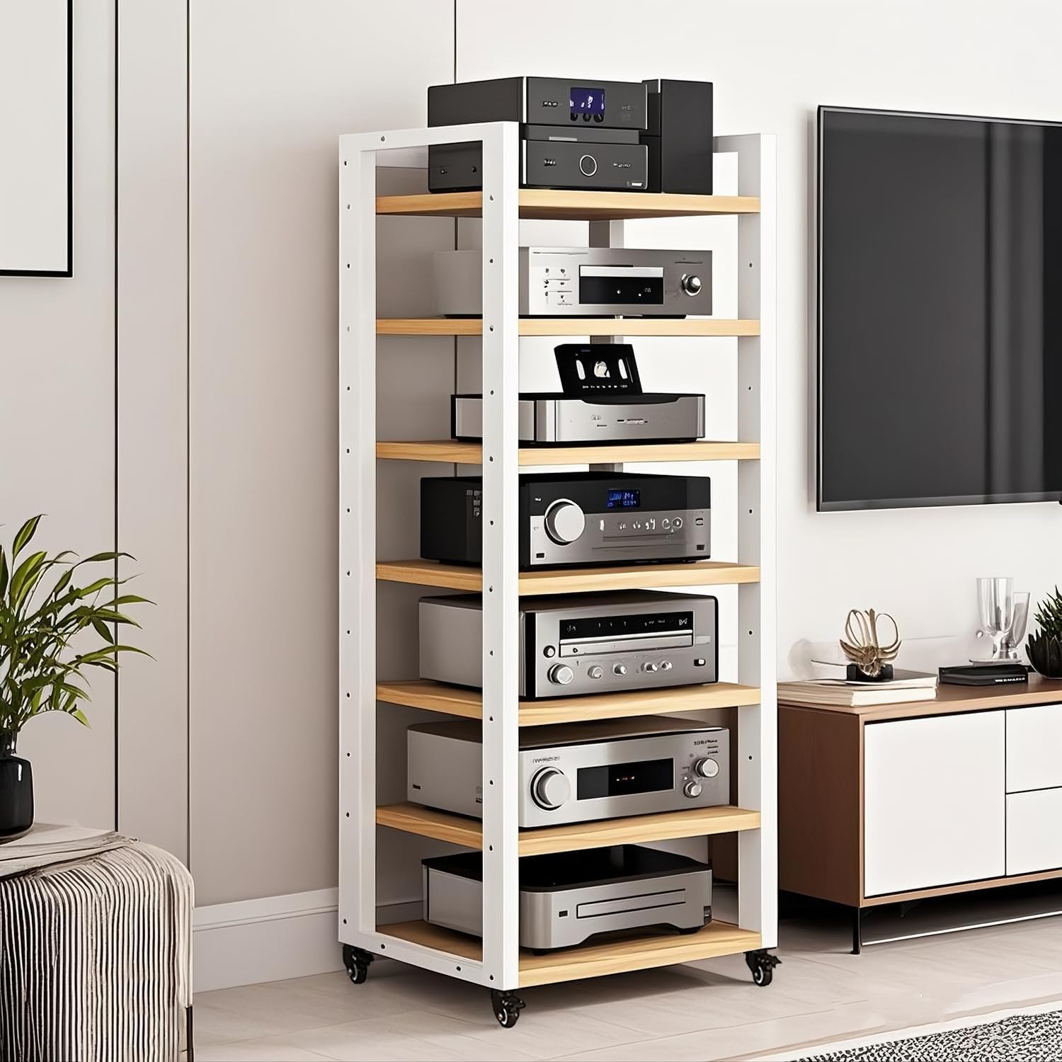 7-Tier Heavy Duty Audio Component Rack, 140cm Tall - HiFi Amplifier Rack/Audio-Video Shelving - CD Record Player Stereo Receiver AV Equipment Cabinet Display Stand(A)