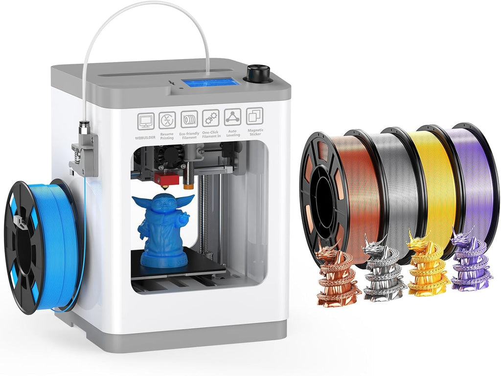 HEPHI3D Tina2 Fully Assemble 3D Printer Kit with 4 Colors Silk PLA Filament Bundle, Auto Leveling Bed Mini 3D Printers for Beginners and Kids, School, Office, Home Using