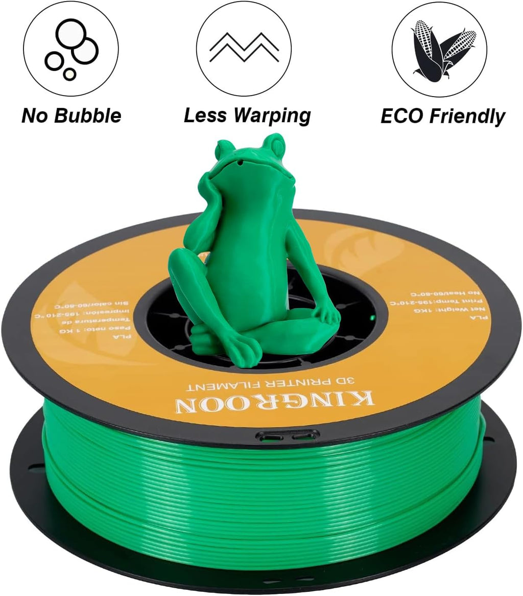 Kingroon PLA 3D Printer Filament,10 Rolls, Dimensional Accuracy +/- 0.03 mm, 10kg Spool(22lbs),1.75 mm,2Green+2Red+2Blue+2Yellow+2Skin