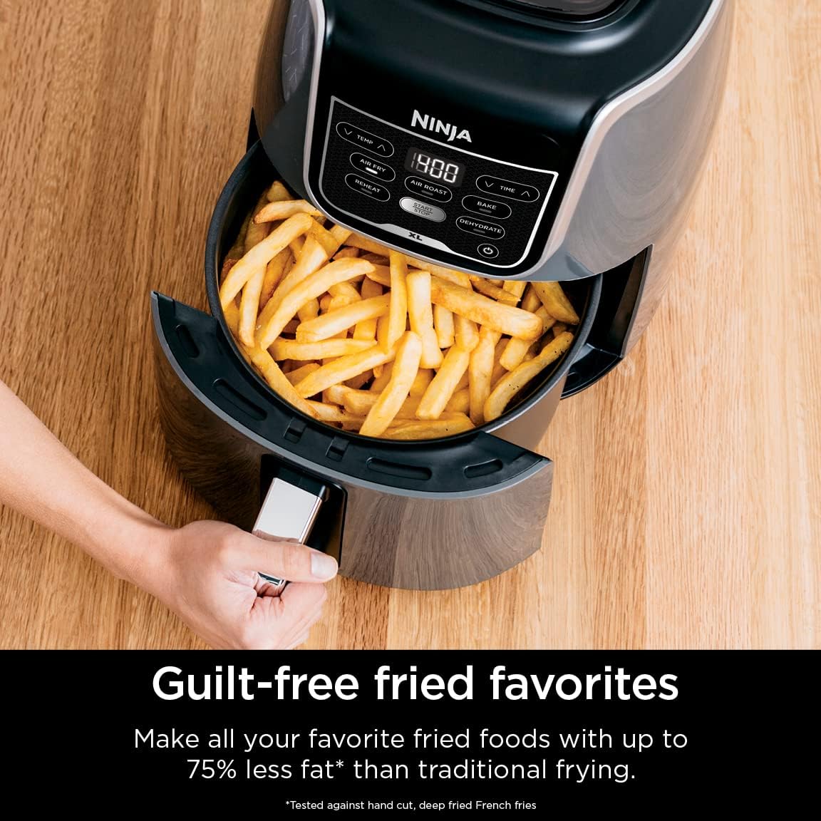 Ninja XL Air Fryer | 5.5 QT Capacity fits 3lbs of Wings | 5-in-1 Air Fry, Roast, Bake, Reheat & Dehydrate | 400°F Max Temp | 1750 Watts | With Dishwasher Safe Parts & Recipe Guide | Grey | AF150AMZ
