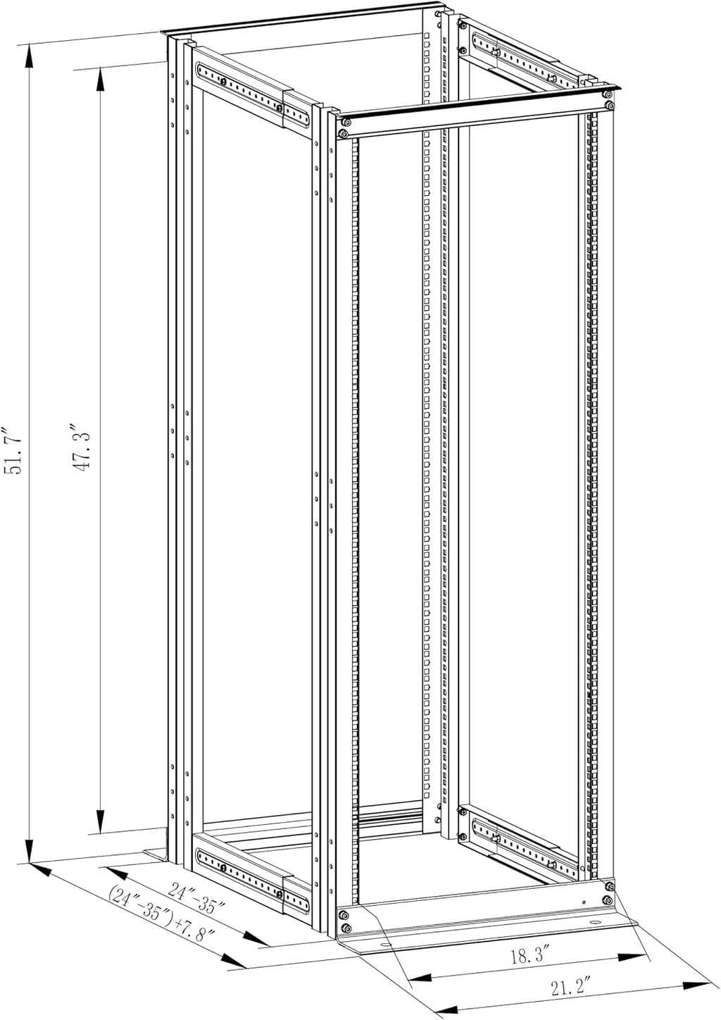 GLOBALRACK 4-Post 25U Open Frame Server Rack/19in Server Network Rack Adjustable Depth 24-35inch Suitable for Computer/Audio Video/Data/IT Equipment/Cold Rolled Steel Heavy Duty Rack (4POST RACK-025)