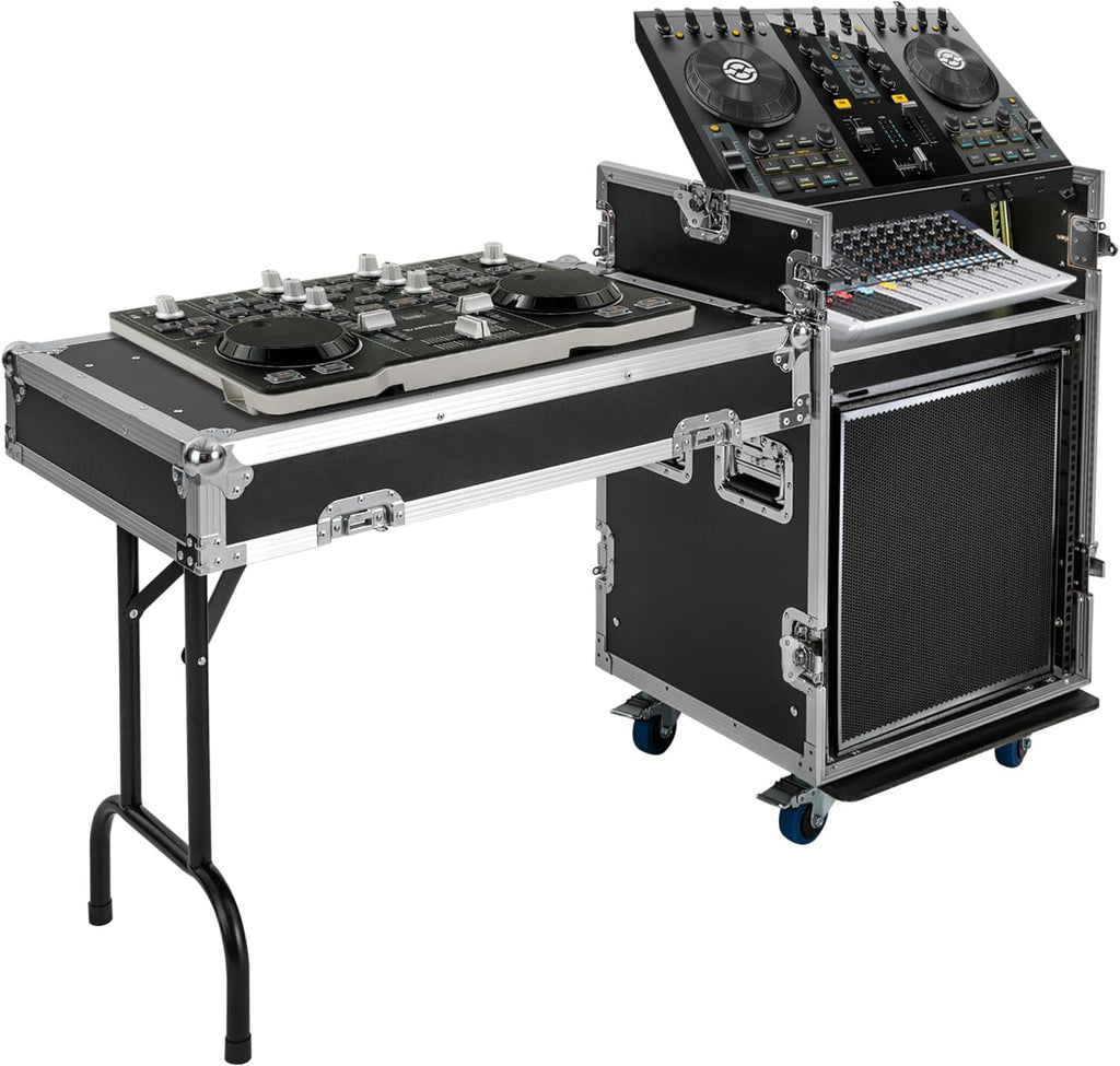 12U PA DJ Rack with DJ Table Top and Casters, Mobile 2 Tiers Studio Rack, Recording Studio Cabinet Racks for DVD Players, DJ Signal