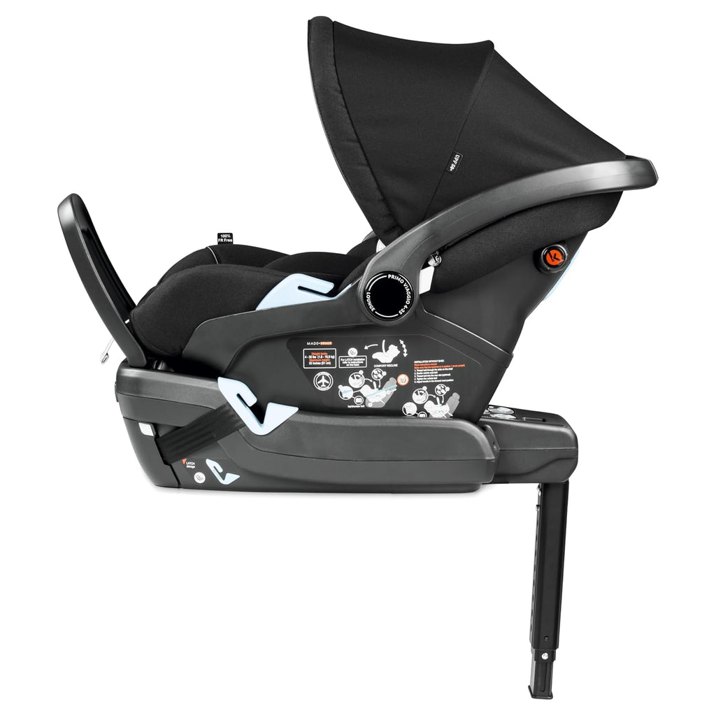 Peg Perego Primo Viaggio 4-35 Lounge - Reclining Rear Facing Infant Car Seat - Includes Base with Load Leg & Anti-Rebound Bar - for Babies 4 to 35 lbs - Made in Italy - True Black (Black)