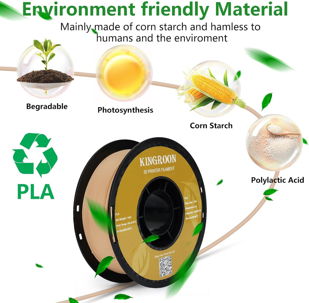 Kingroon PLA 3D Printer Filament,10 Rolls,Dimensional Accuracy +/- 0.02 mm, 1 kg Spool(2.2lbs), 1.75 mm，Red Blue Green Yellow Wood Orange Pink Purple Silver Skin