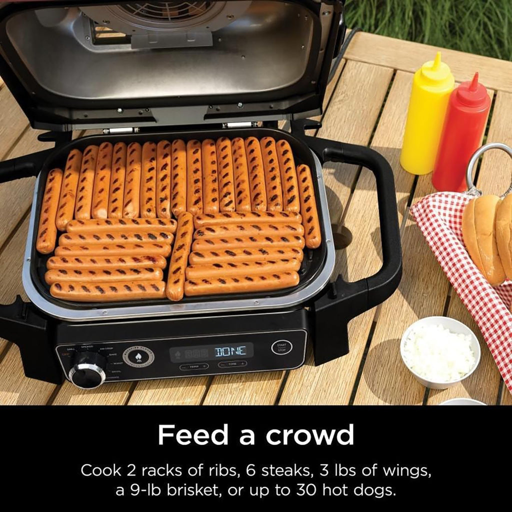 Ninja OG701 Woodfire Outdoor Grill & Smoker, 7-in-1 Master Grill, BBQ Smoker, Air Fryer plus Bake, Roast, Dehydrate, & Broil, uses Woodfire Pellets(1 Pack Included), Portable, Electric, Red
