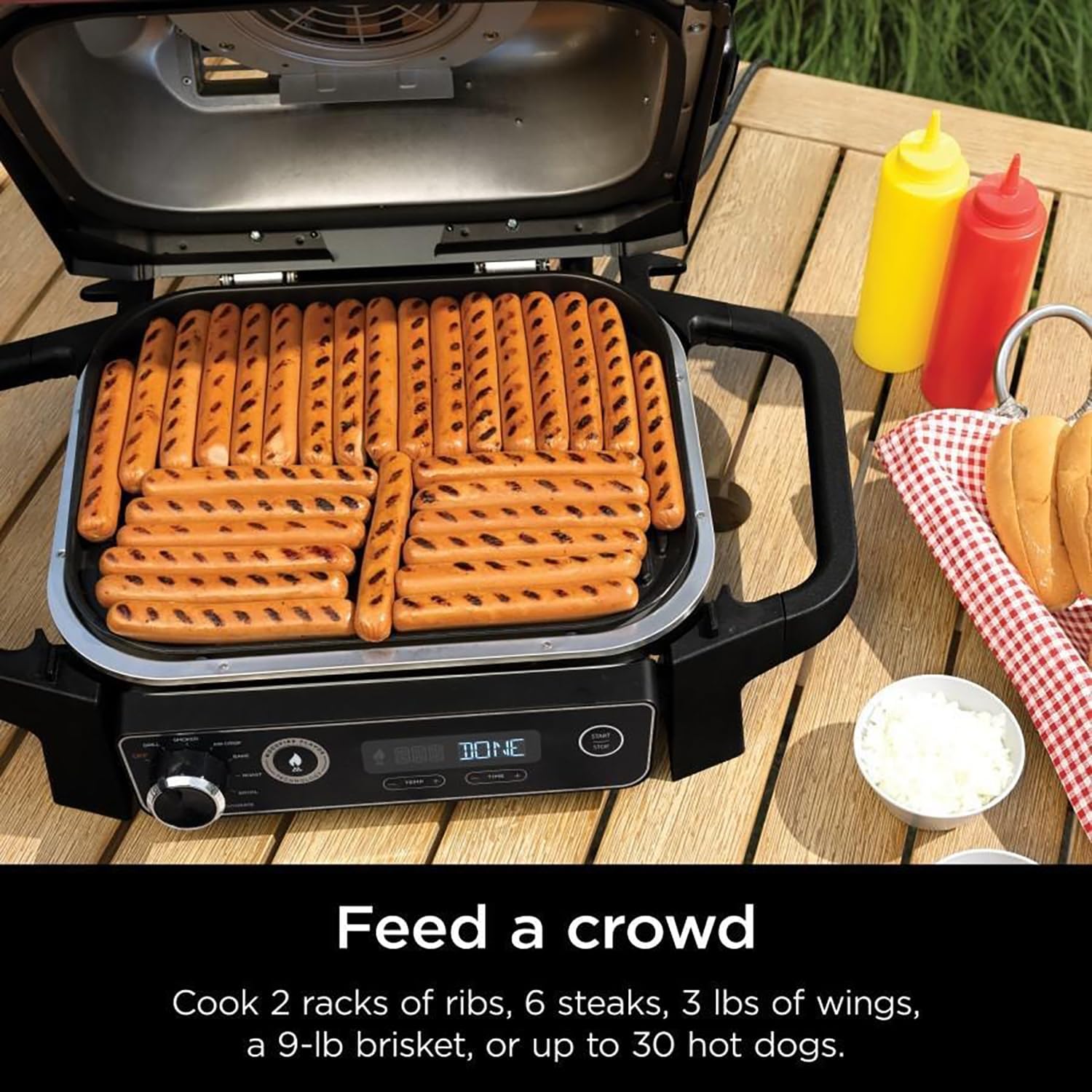 Ninja OG701 Woodfire Outdoor Grill & Smoker, 7-in-1 Master Grill, BBQ Smoker, Air Fryer plus Bake, Roast, Dehydrate, & Broil, uses Woodfire Pellets(1 Pack Included), Portable, Electric, Red