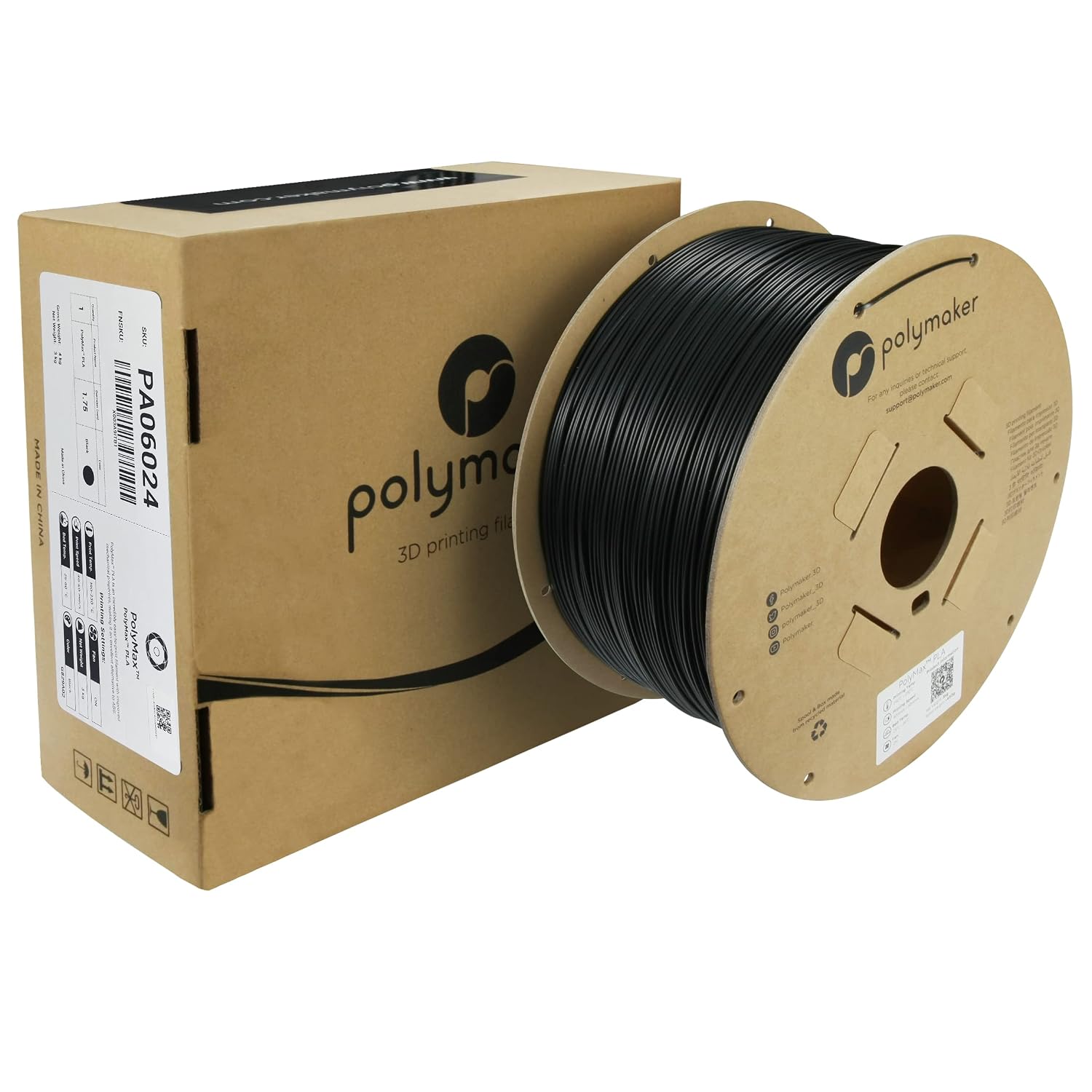 Polymaker Polymax Tough PLA 3D Printer Filament 1.75mm 3kg Black, PolyMax 3D Printing PLA Filament Black, Tougher Than PLA+ 3D Filament, High Impact Strength for Functional Application