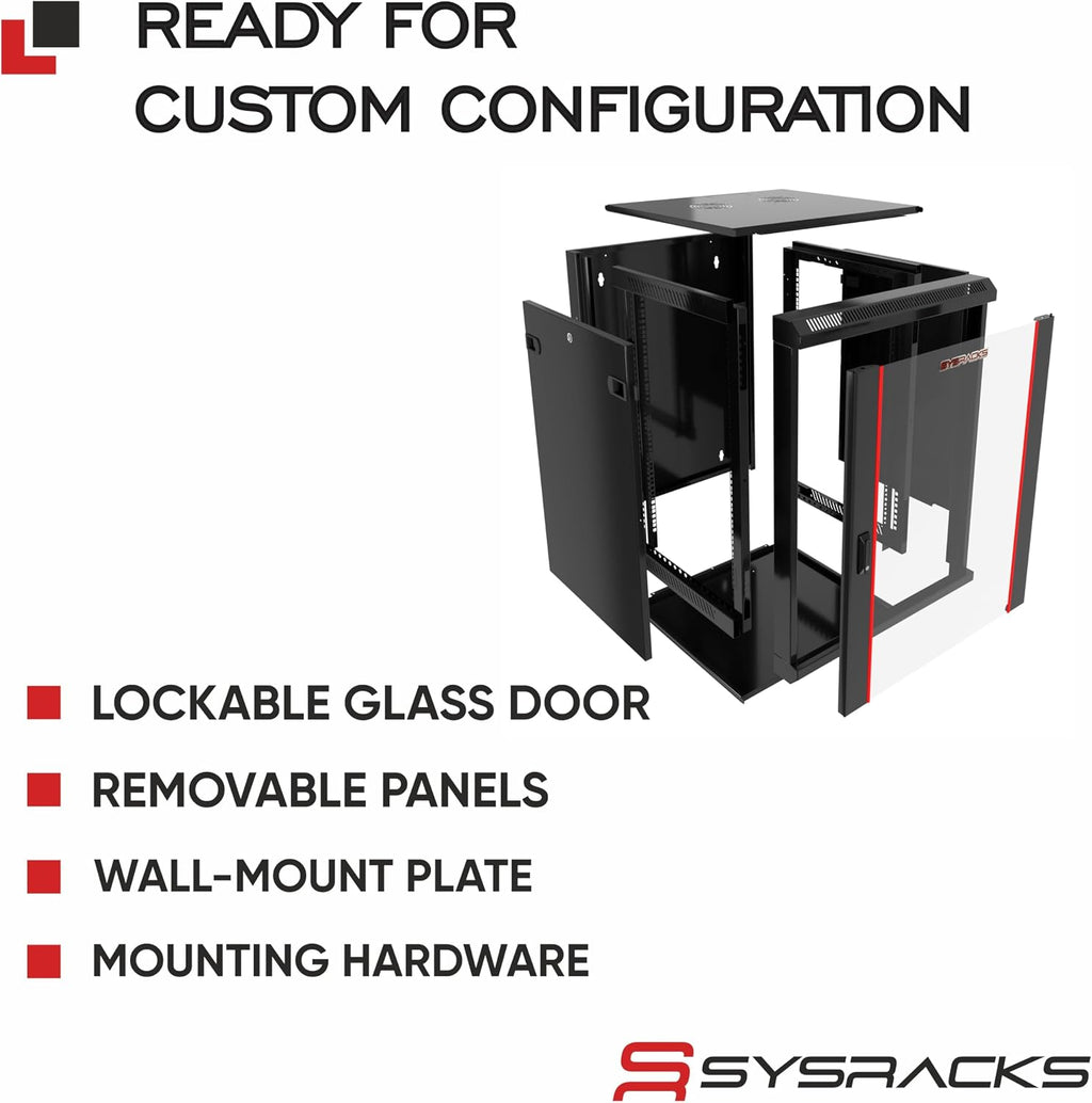 15U Wall Mount Network Cabinet, 18 Inch Deep Enclosed Server Rack with Locking Tempered Glass Door for Home Lab, Office IT & AV Equipment