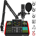 Podcast Equipment Bundle with 3.5mm Condenser Microphone for Pc/Phone Live Streaming Singing Gaming, Podcast Microphone Bundle with Live Sound Board Audio Mixer,Noise Reduction,DJ Sets